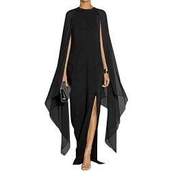 MAYFASEY Damen Elegant High Split Flare Sleeve Formal Evening Gowns Maxi Dress with Cape, Schwarz, Small von MAYFASEY