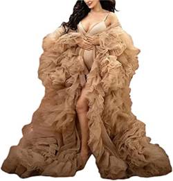 MAYILNSIN Damen Puffy Tüll Umstandskleid Sheer Long Puffy Robe Lingerie Rüschen Robe für Fotoshooting, nude, 36 von MAYILNSIN