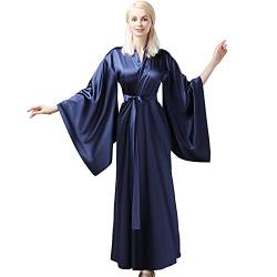 MAYILNSIN Satin Kimono Robe Lange Seide Robe See Blau Bademantel Weich Hochzeit Party Bademantel Plus Size Robe Boudoir, dunkelblau, 42 von MAYILNSIN