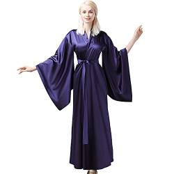 MAYILNSIN Satin Kimono Robe Lange Seide Robe See Blau Bademantel Weich Hochzeit Party Bademantel Plus Size Robe Boudoir, violett, 52 von MAYILNSIN