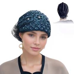 Blumen-Spitzen-Kopfwickel für Damen,mit Perlen besetztes Blumen-Spitzen-Stirnband,Perle mit breiten elastischen Blumen-Spitzen-Stirnbändern,modischer (Blau) von MAYNUO