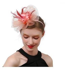 Fascinator-Hut, Damen-Blumen-Mesh-Bänder, Federn, Haar-Accessoires, Stirnband oder Clip-Cocktail-Teeparty-Kopf (Color : Peach, Size : 1) von MAYNUO