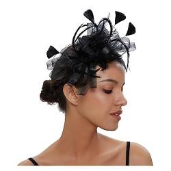 Fascinator-Hut, Feder-Blumen-Kopfschmuck, Braut-Kopfbedeckung, Netz-Zylinder, Jockey-Club-Haarschmuck, Stirnband und Haarnadel (Color : Black, Size : 1) von MAYNUO
