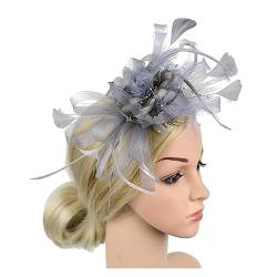 Fascinator-Hut, Feder-Blumen-Kopfschmuck, Braut-Kopfbedeckung, Netz-Zylinder, Jockey-Club-Haarschmuck, Stirnband und Haarnadel (Color : Gray, Size : 1) von MAYNUO