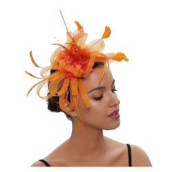 Fascinator-Hut, Feder-Blumen-Kopfschmuck, Braut-Kopfbedeckung, Netz-Zylinder, Jockey-Club-Haarschmuck, Stirnband und Haarnadel (Color : Orange, Size : 1) von MAYNUO