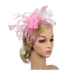 Fascinator-Hut, Feder-Blumen-Kopfschmuck, Braut-Kopfbedeckung, Netz-Zylinder, Jockey-Club-Haarschmuck, Stirnband und Haarnadel (Color : Pink, Size : 1) von MAYNUO