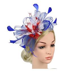 Fascinator-Hut, Feder-Blumen-Kopfschmuck, Braut-Kopfbedeckung, Netz-Zylinder, Jockey-Club-Haarschmuck, Stirnband und Haarnadel (Color : Roay bleu -A, Size : 1) von MAYNUO