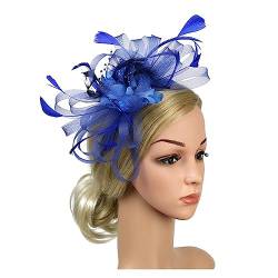 Fascinator-Hut, Feder-Blumen-Kopfschmuck, Braut-Kopfbedeckung, Netz-Zylinder, Jockey-Club-Haarschmuck, Stirnband und Haarnadel (Color : Royal blue, Size : 1) von MAYNUO