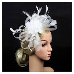 Fascinator-Hut, Feder-Blumen-Kopfschmuck, Braut-Kopfbedeckung, Netz-Zylinder, Jockey-Club-Haarschmuck, Stirnband und Haarnadel (Color : White, Size : 1) von MAYNUO