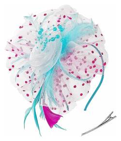 Fascinator-Stirnband, Tea-Party-Hüte, königlicher Hochzeitshut, Federnetz-Haarspange, Cocktail-Hochzeit, Party, Kirche, Kopfbedeckung (Color : Blue white rose, Size : 1) von MAYNUO