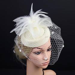 Fascinators Stirnband, Damen Tea Party Hut Kentucky Derby Hochzeit Federn Blume Mesh Haarspange Zubehör Hut Garn Dekor (Color : Beige, Size : 1) von MAYNUO