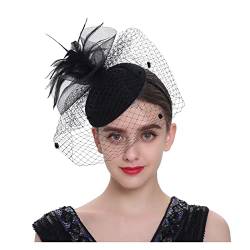 Fascinators Stirnband, Damen Tea Party Hut Kentucky Derby Hochzeit Federn Blume Mesh Haarspange Zubehör Hut Garn Dekor (Color : Black, Size : 1) von MAYNUO