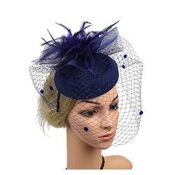 Fascinators Stirnband, Damen Tea Party Hut Kentucky Derby Hochzeit Federn Blume Mesh Haarspange Zubehör Hut Garn Dekor (Color : Navy, Size : 1) von MAYNUO