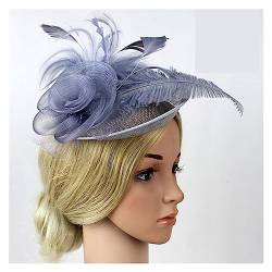 Fascinators Stirnband Cocktail Tea Party Hüte, königliche Hochzeit Hut Feder Mesh Haarspange Haarschmuck (Color : Gray, Size : 1) von MAYNUO