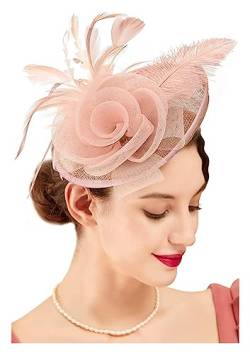 Fascinators Stirnband Cocktail Tea Party Hüte, königliche Hochzeit Hut Feder Mesh Haarspange Haarschmuck (Color : Nude, Size : 1) von MAYNUO