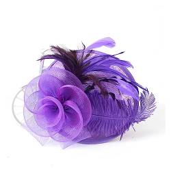 Fascinators Stirnband Cocktail Tea Party Hüte, königliche Hochzeit Hut Feder Mesh Haarspange Haarschmuck (Color : Purple, Size : 1) von MAYNUO