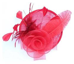 Fascinators Stirnband Cocktail Tea Party Hüte, königliche Hochzeit Hut Feder Mesh Haarspange Haarschmuck (Color : Red, Size : 1) von MAYNUO