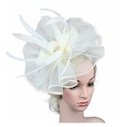 Grade Women Big Flower Fascinator Hair Clip Feathers Hat, Hochzeit Royal Ascot Race Accessoires Stirnbänder for Frauen (Color : Beige, Size : 1) von MAYNUO