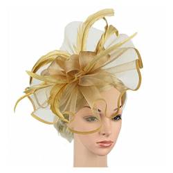 Grade Women Big Flower Fascinator Hair Clip Feathers Hat, Hochzeit Royal Ascot Race Accessoires Stirnbänder for Frauen (Color : Gold, Size : 1) von MAYNUO