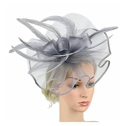 Grade Women Big Flower Fascinator Hair Clip Feathers Hat, Hochzeit Royal Ascot Race Accessoires Stirnbänder for Frauen (Color : Grey, Size : 1) von MAYNUO