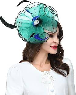 Haarschmuck, Fascinator, Stirnband, Tee-Party-Hüte, königliche Blumen-Hochzeit, Cocktail-Hut, Feder-Mesh-Haarspange (Color : Green, Size : 1) von MAYNUO