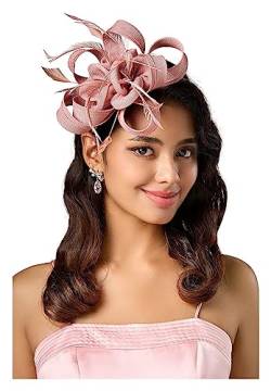 Tea-Party-Blumen-Fascinator, Kentucky-Stirnband, Derby-Hut, Hochzeit, Cocktail, Federn, Band, Fascinator (Color : Nude, Size : 1) von MAYNUO