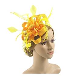 Tea-Party-Blumen-Fascinator, Kentucky-Stirnband, Derby-Hut, Hochzeit, Cocktail, Federn, Band, Fascinator (Color : Yellow, Size : 1) von MAYNUO