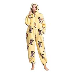 MAYSTEPPE Womens Fleece Onesie Pajamas,Fluffy Plush Warm Pajamas One Piece Cartoon Print Hooded Flannel Sleepwear von MAYSTEPPE