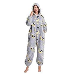 MAYSTEPPE Womens Fleece Onesie Pajamas,Fluffy Plush Warm Pajamas One Piece Cartoon Print Hooded Flannel Sleepwear von MAYSTEPPE