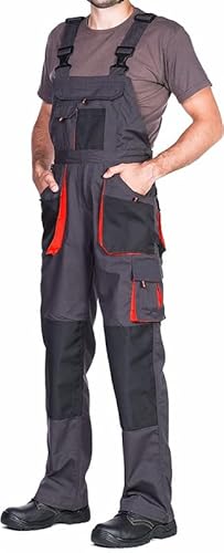 MAZALAT work wear Arbeitshosen männer, Arbeitslatzhose Herren mit Kniepolstertaschen, Größen S-XXXL, Latzhose herren, Arbeitshose Latzhose arbeits Latzhose Qualitat Schwarz/Orange 46 von MAZALAT work wear