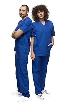 Mazalat, Unisex medizinische uniform Set mit Kasack und Hose, Medical Schrubb-Set, Pflege Berufsbekleidung, Blau, S von MAZALAT work wear