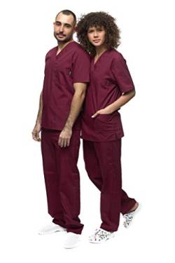 Mazalat, Unisex medizinische uniform Set mit Kasack und Hose, Medical Schrubb-Set, Pflege Berufsbekleidung, Bordeaux, L von MAZALAT work wear