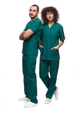 Mazalat, Unisex medizinische uniform Set mit Kasack und Hose, Medical Schrubb-Set, Pflege Berufsbekleidung, Grün, L von MAZALAT work wear