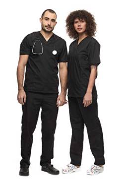 Mazalat, Unisex medizinische uniform Set mit Kasack und Hose, Medical Schrubb-Set, Pflege Berufsbekleidung, Schwarz, XXL von MAZALAT work wear