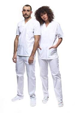 Mazalat, Unisex medizinische uniform Set mit Kasack und Hose, Medical Schrubb-Set, Pflege Berufsbekleidung, Wieß, XXXL von MAZALAT work wear