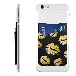 Gold Lips Kartenhalter für Handyhülle, PU-Leder Selbstklebende ID-Kreditkartenhülle, geeignet für die Rückseite der meisten Smartphones von MAZBIT