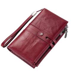 MBACODAI Clutch-Tasche for Damen, Leder, Damen-Geldbörsen, große rote Geldbörse mit Reißverschluss, Kartenhalter, dreifach gefaltete Lange Geldbörse (Color : Rot) von MBACODAI
