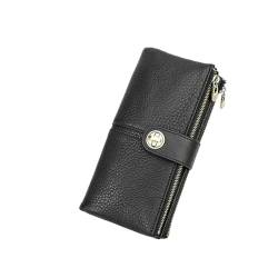MBACODAI Lange Brieftasche Frau Reißverschluss Tasche Geldbörse Geldbeutel mit Schlitz Damen Clutch Geldbörsen Leder (Color : Schwarz) von MBACODAI