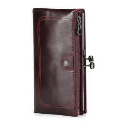 MBACODAI Lange Brieftasche for Damen, Leder, Metallrahmen, Kreditkartenhalter, Haspe und Reißverschluss, Damen-Handy-Geldbörse, 4 Farben (Color : Rot) von MBACODAI