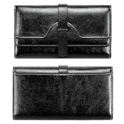 MBACODAI Leder Frauen Lange Brieftaschen Karte Halter Weibliche Brieftasche Tasche Münzfach Zipper Frauen Geldbörse (Color : Schwarz) von MBACODAI