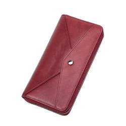 MBACODAI Leder-Geldbörse for Damen, Lange Clutch, modische Damen-Geldbörsen, Kartenhalter, Reißverschluss, Münzfach (Color : Rot) von MBACODAI