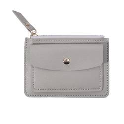 MBACODAI Leder Weibliche Geldbörse Frauen Einfache Brieftaschen Mini Zipper Solide Multi-Karten Halter Münze Kurze Brieftaschen Dünne Kleine Brieftasche Zipper haspe (Color : Grau) von MBACODAI