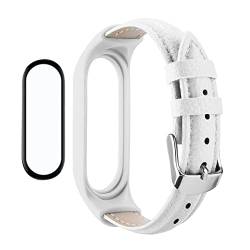 Leder Armband Kompatibel mit Xiaomi Mi Band 6 Armband Lederband für Xiaomi Band 6 Ersatzarmbänder Displayschutzfolie Replacement Wristbands Uhrenarmband Zubehör für Mi Band 6 (T,Mi Band 6) von MBAFIT