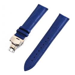 MBello Buntes echtes Leder -Uhrenbänder flache universelle Uhr Butterfly Schnalle Armband Handgelenksgürtel, L blau, 16mm von MBello