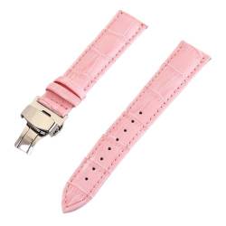 MBello Buntes echtes Leder -Uhrenbänder flache universelle Uhr Butterfly Schnalle Armband Handgelenksgürtel, Rosa, 18mm von MBello