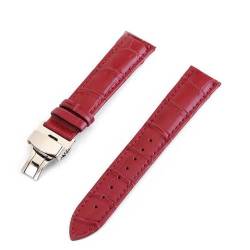 MBello Echtes Leder-Uhrenarmbänder Universal-Uhr-Schmetterlings-Schnalle-Band-Stahl-Schnalle-Bügel-Handgelenk-Gürtel-Armband, Purple, 21mm von MBello