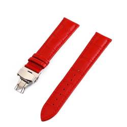 MBello Echtes Leder-Uhrenarmbänder Universal-Uhr-Schmetterlings-Schnalle-Band-Stahl-Schnalle-Bügel-Handgelenk-Gürtel-Armband, Red, 24mm von MBello