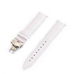 MBello Echtes Leder-Uhrenarmbänder Universal-Uhr-Schmetterlings-Schnalle-Band-Stahl-Schnalle-Bügel-Handgelenk-Gürtel-Armband, White, 12mm von MBello