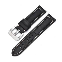 MBello Echtes Leder-Uhrenarmband, Rindsleder, Crazy Horse-Armband, Herren-Armband, glattes Armband, Black-silver, 22mm von MBello
