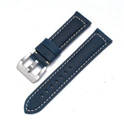 MBello Echtes Leder-Uhrenarmband, Rindsleder, Crazy Horse-Armband, Herren-Armband, glattes Armband, Blue-silver, 24mm von MBello